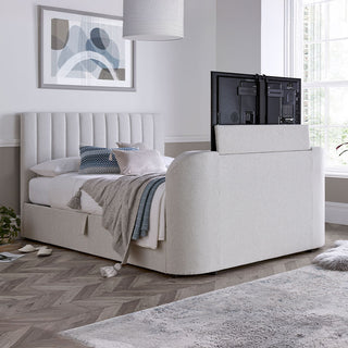Small Double TV Beds with Ottoman Storage built in TV lift and Soundbar