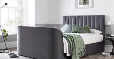 grey velvet tv bed smart media tv bed with ottoman storage and built in tv lift