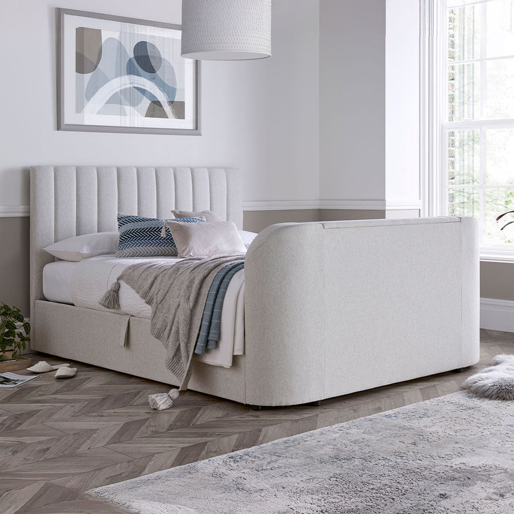 Natural tv beds surround sound ottoman storage built in tv lift speakers surround sound
