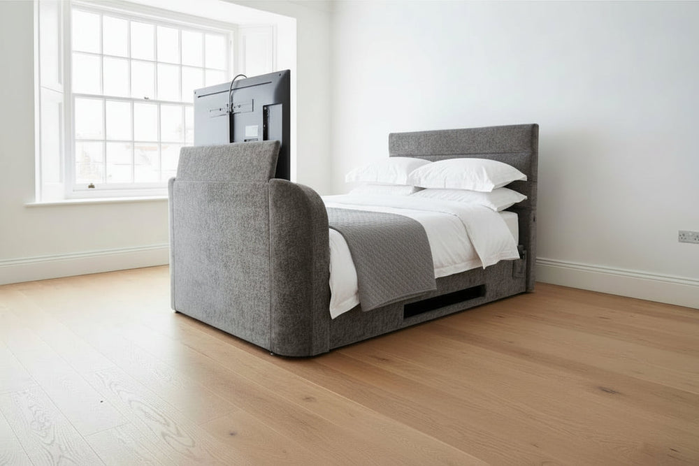 Luxury 2.1 Media TV Bed with built in speakers tv lift and ottoman storage