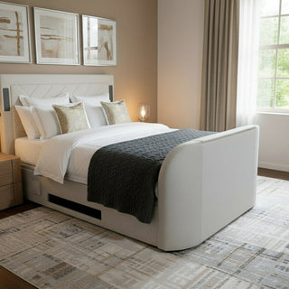 TV Beds ottoman storage surround sound built in tv lift built in soundbar grey tv bed natural cream tv bed velvet tv bed 