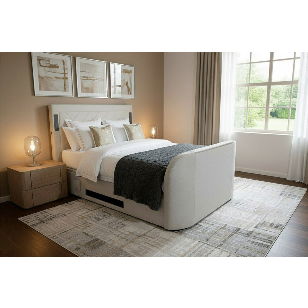 Cream tv beds ottoman storage surround sound built in soundbar tv lift speakers