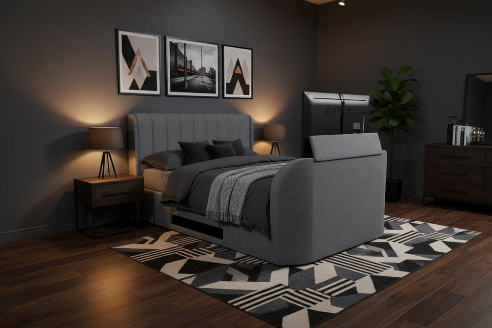 All Colours TV beds surround sound ottoman storage built in tv lift speakers surround sound media tv bed