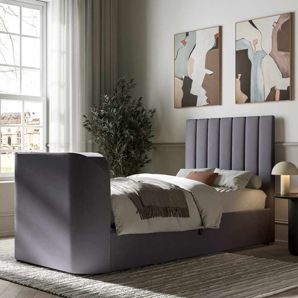 single tv bed 3ft tv bed ottoman smart media tv bed grey velvet natural cream tv bed