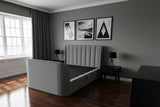 Luxury Grey fabric TV bed with soundbar built in and ottoman storage