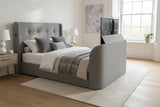 Modern Grey Smart tv bed 4.1 media built in soundbar tv lift ottoman storage