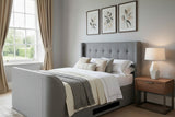 Luxury Grey 5.1 Media TV bed with built in surround sound speakers soundbar ottoman storage tv lift