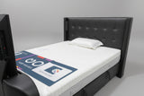 Luxury Black Leather Surround Sound TV bed with built in soundbar speakers tv lift and ottoman storage