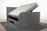 Luxury grey tv bed with headboard with wings ottoman storage built in soundbar and 2.1 media tv bed