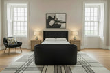 Luxury Black Leather Surround Sound TV bed with built in soundbar speakers tv lift and ottoman storage