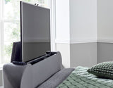 Media tv bed grey velvet with built in tv lift