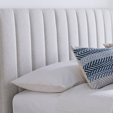 Natural fabric tv bed with ottoman and built in tv lift