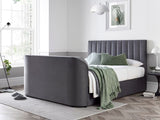 Grey Velvet Media TV Bed ottoman storage with built in tv lift