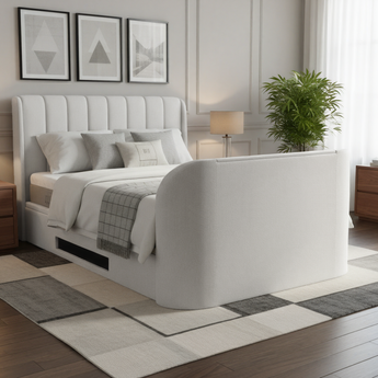 Mayfair Ottoman 2.1 Media TV Bed with Soundbar in Natural Fabric - Double 4ft6