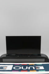 Luxury Black Leather Surround Sound TV bed with built in soundbar speakers tv lift and ottoman storage