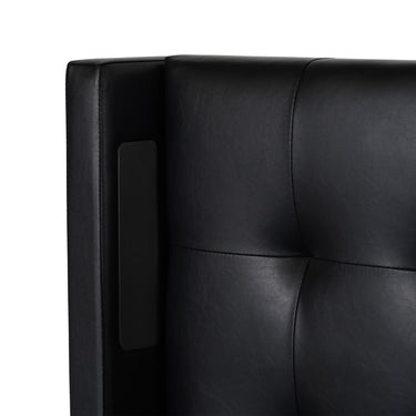 Luxury Black Leather Surround Sound TV bed with built in soundbar speakers tv lift and ottoman storage