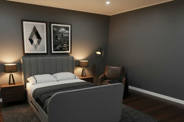 modern luxury tv bed grey fabric with built in soundbar and tv lift